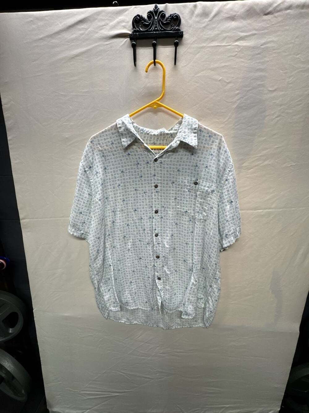 Campia Moda Men's Short Sleeve Button Down Shirt with Blue Mini Palm Tree Print,